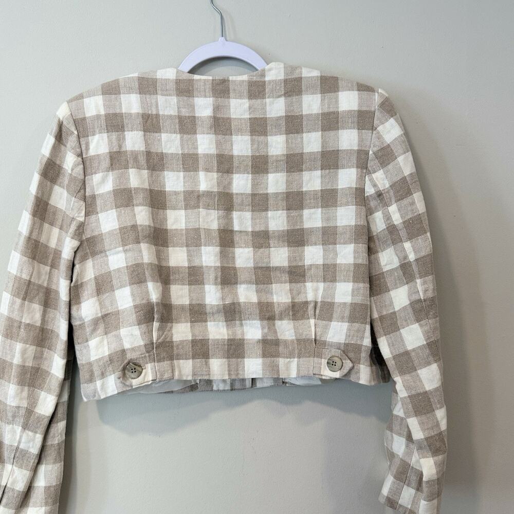 Vintage JH Collectibles 100% Linen Gingham Cropped Women Blazer Size 12 - Picture 8 of 12